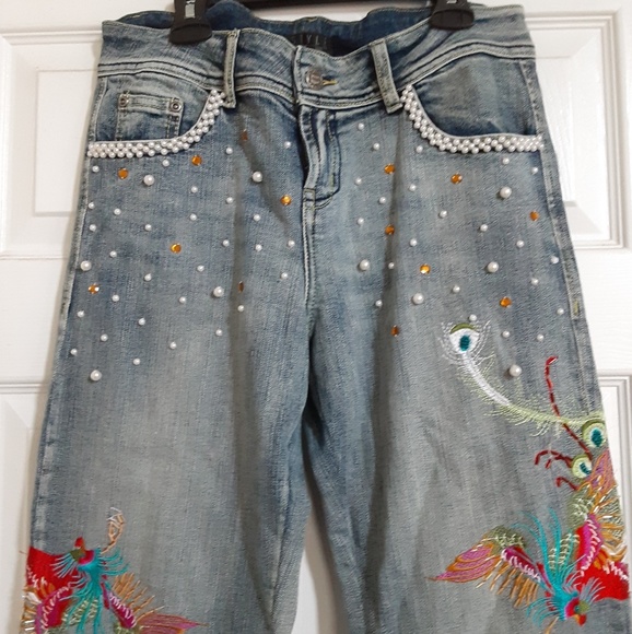 Unique Vintage Rhinestone Pearl Jeans - Picture 2 of 4